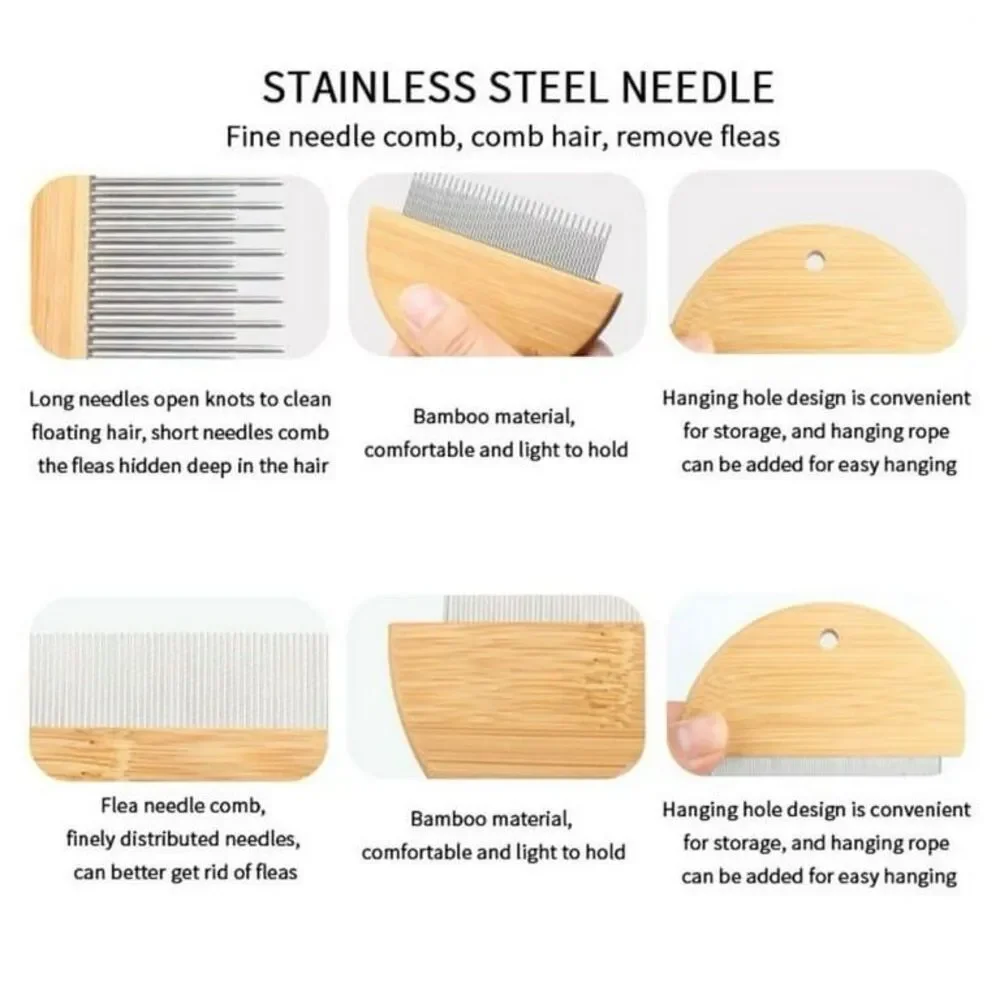 Left Wind 3pc Dog/Cats Hair Removal Comb Flea Removal Grooming Stainless Steel